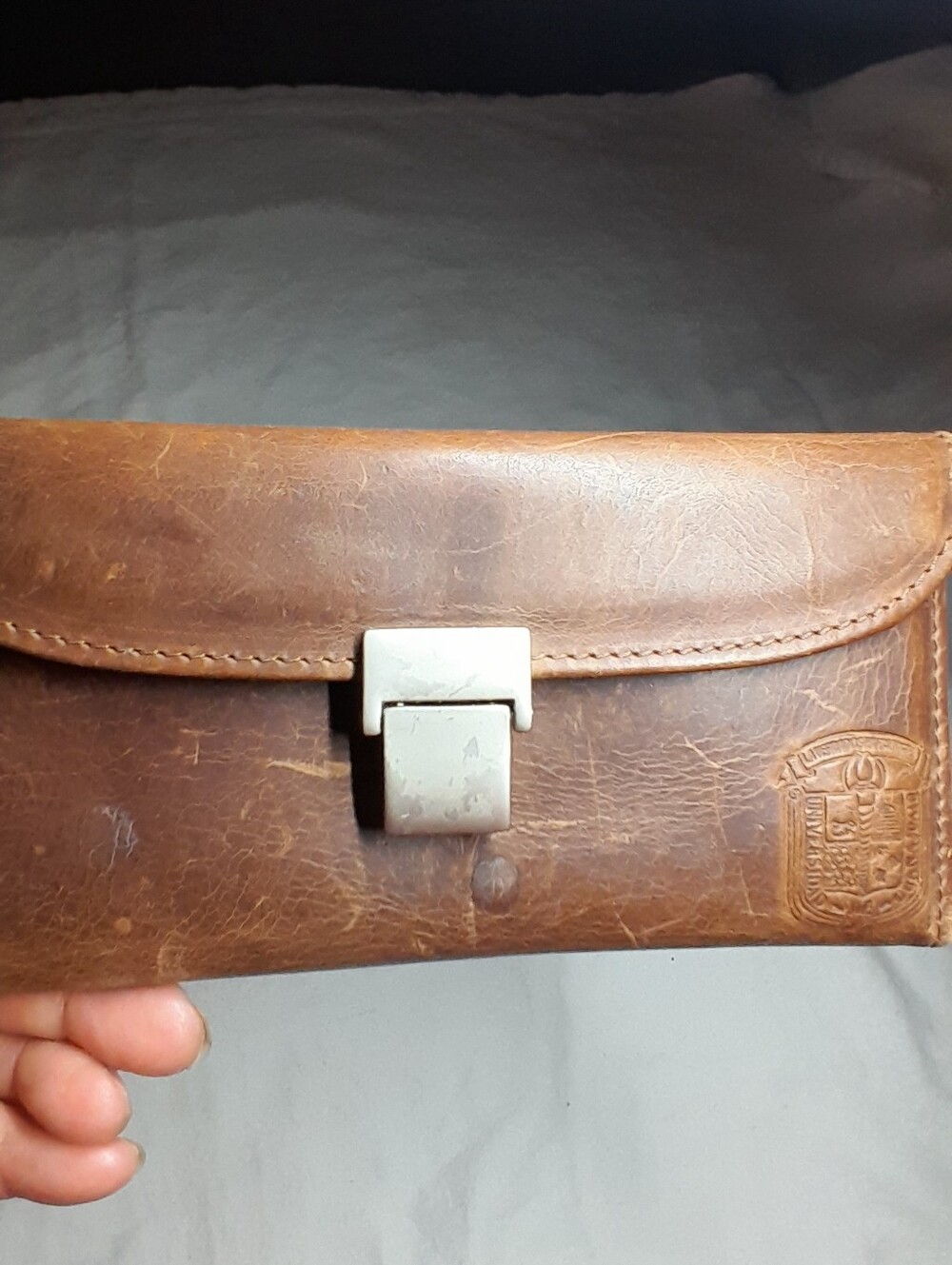 Brown Leather Men's Clutch Wallet with Metal Lock